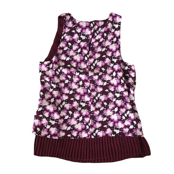 Banana Republic Top Medium Sleeveless Blouse Plum Shirt Floral Career Work - Picture 2 of 7
